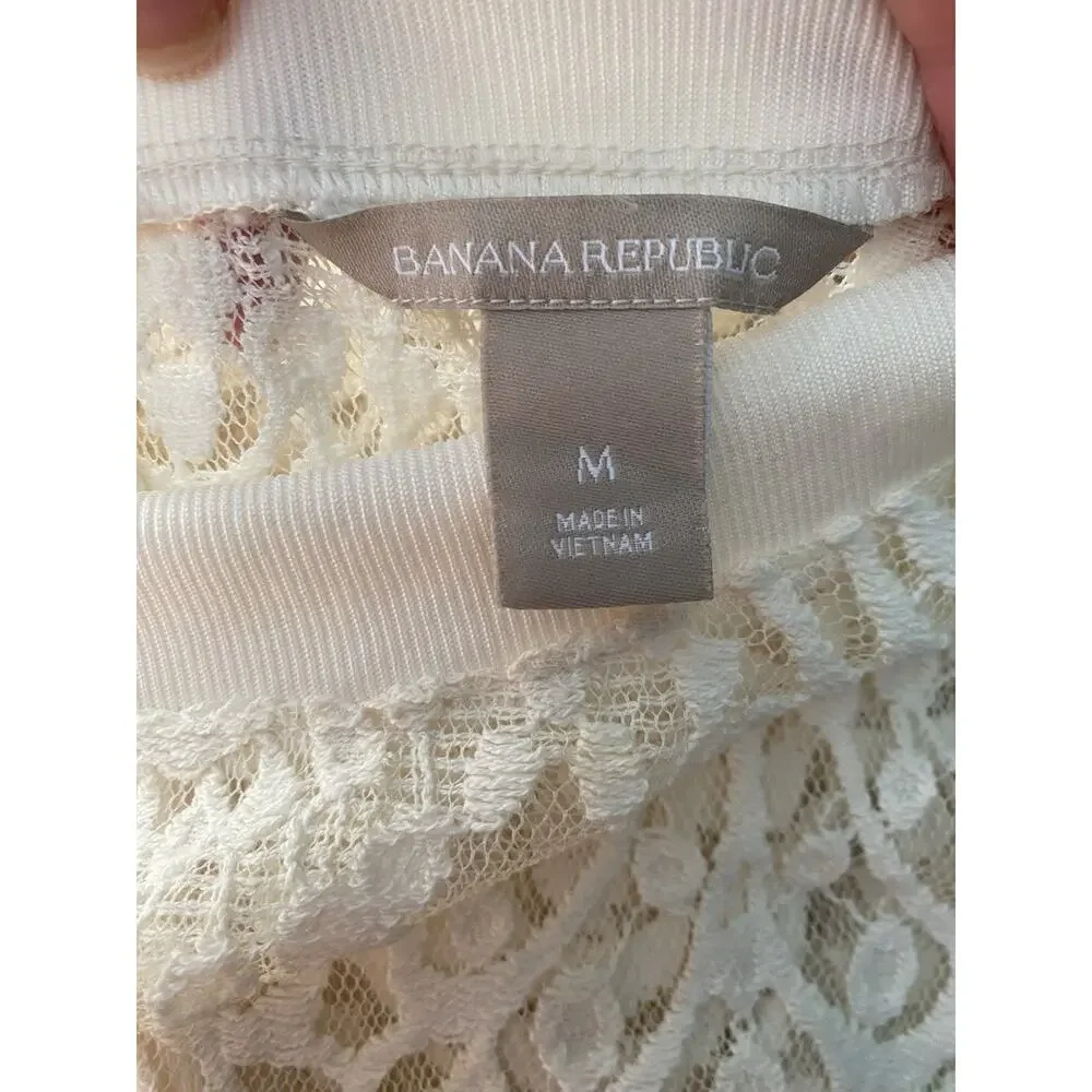 Banana Republic Shirt Womens Medium Ivory Lace Button Back Long Sleeve Sheer Top